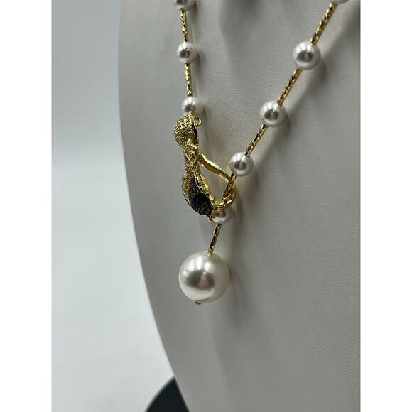 Vintage Gold Bee Movable Enhancer Long Pearl Chain Convertible Runway Necklace - Picture 8 of 10